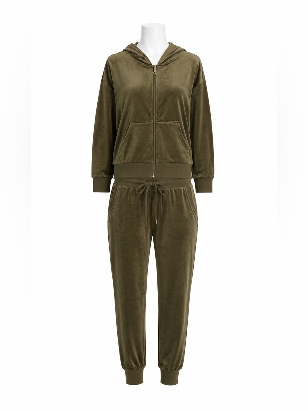 Size M Black Bow Women’s Vintage Y2K Velour Tracksuit Olive Green 2 Piece Lounge